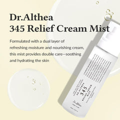 Dr.Althea 345 Relief Cream Mist bottle closeup highlighting soothing lightweight hydration.