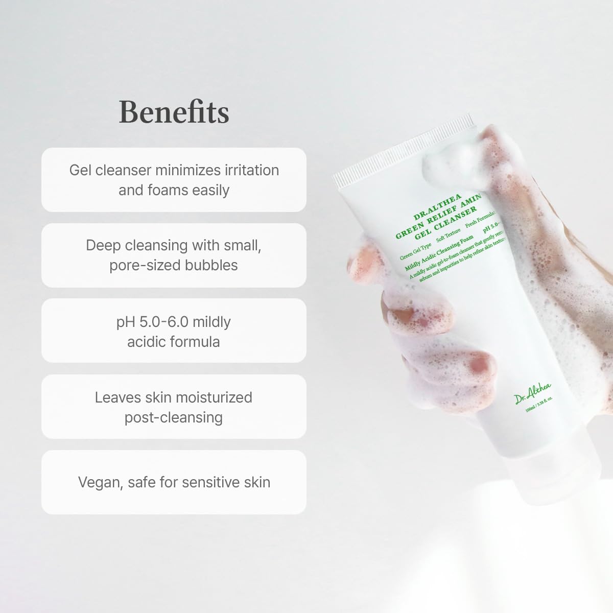 Hands lather with Dr.Althea cleanser for gentle hydration.