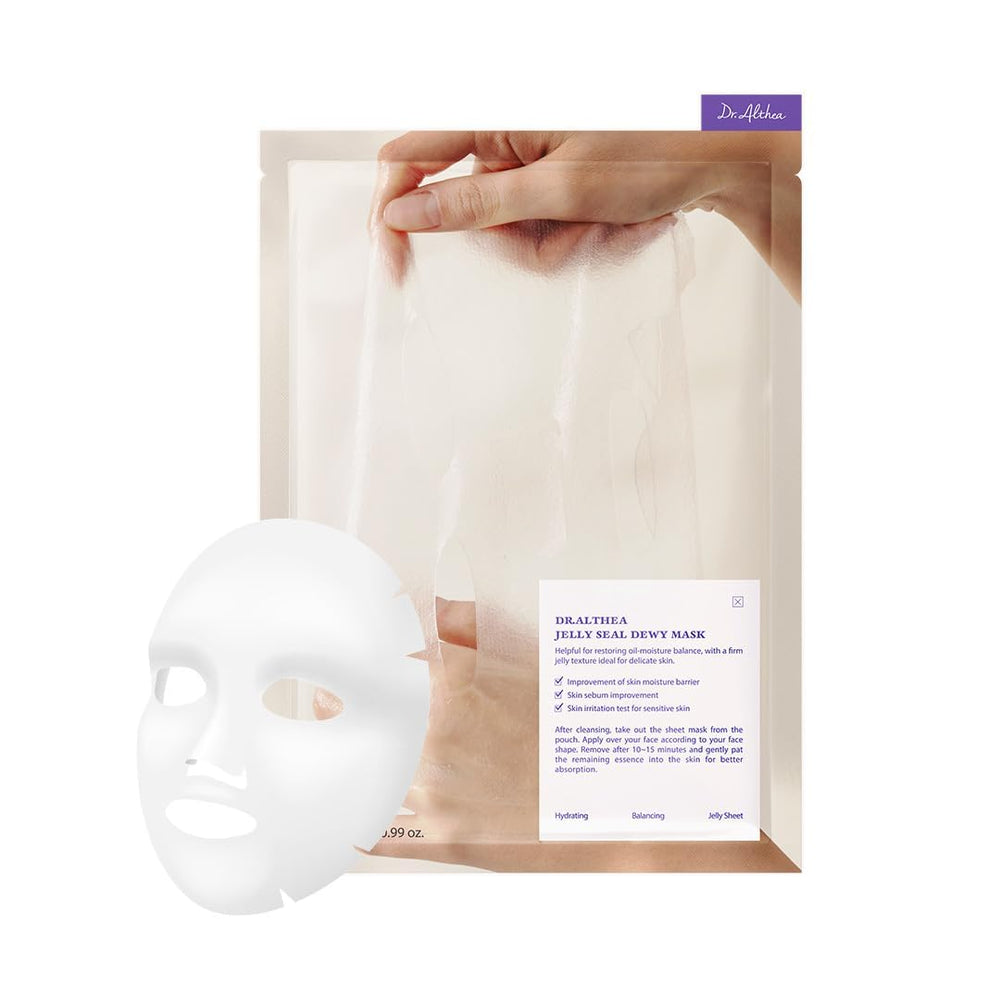 Dr.Althea Jelly Seal Dewy Mask shows soft gauze texture for deep hydration.