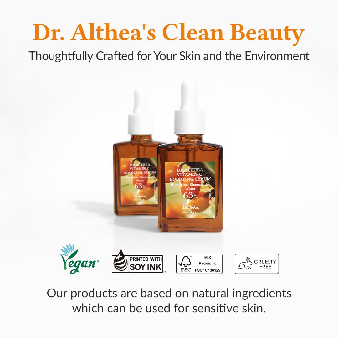 Dr.Althea Vitamin C Boosting Serum ingredients hint emphasizes Centella and sea buckthorn