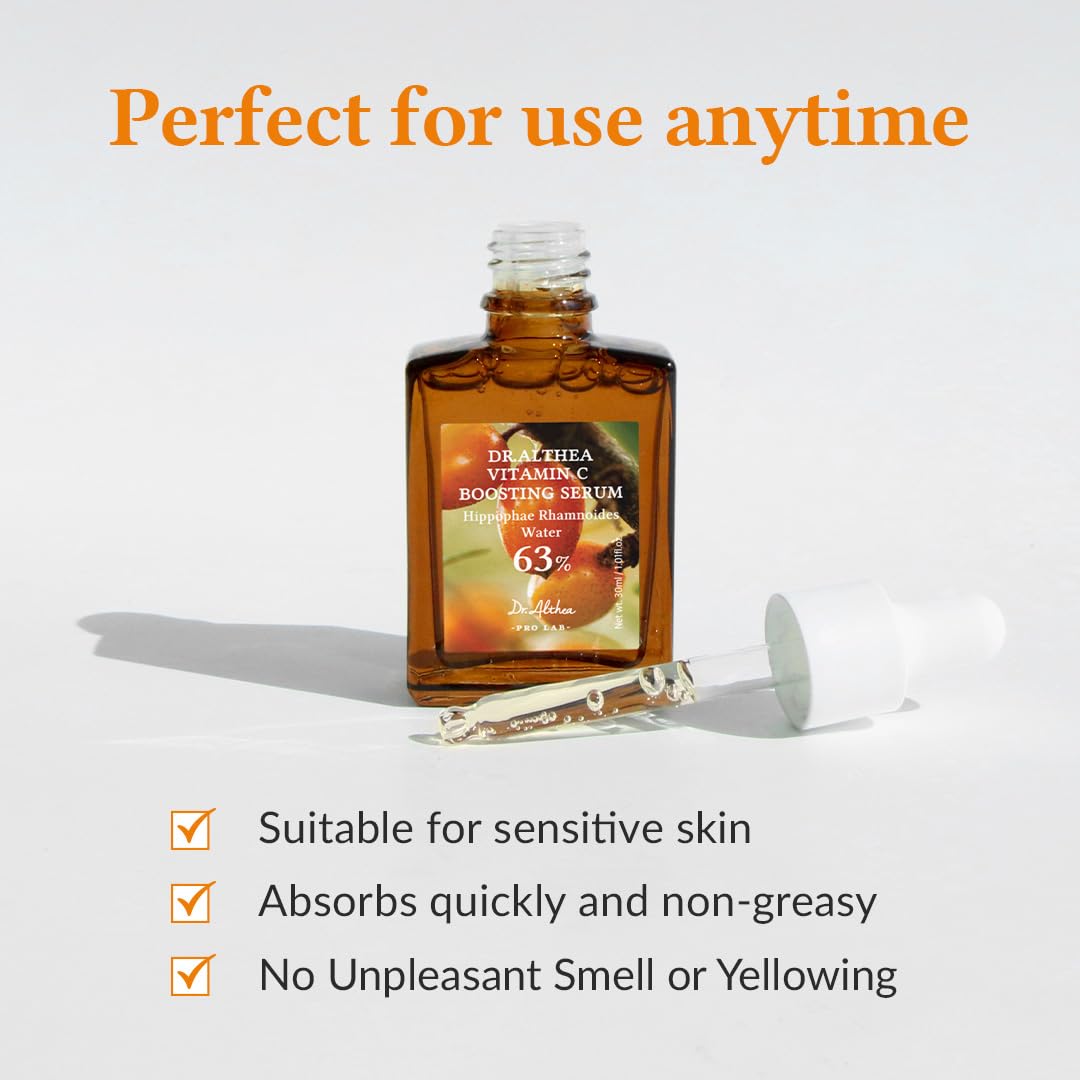 Dr.Althea Vitamin C Boosting Serum skin-tone evening application hint features Niacinamide support