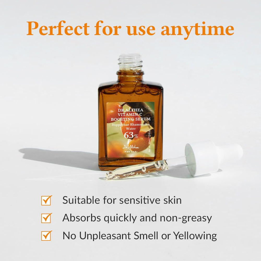 Dr.Althea Vitamin C Boosting Serum skin-tone evening application hint features Niacinamide support
