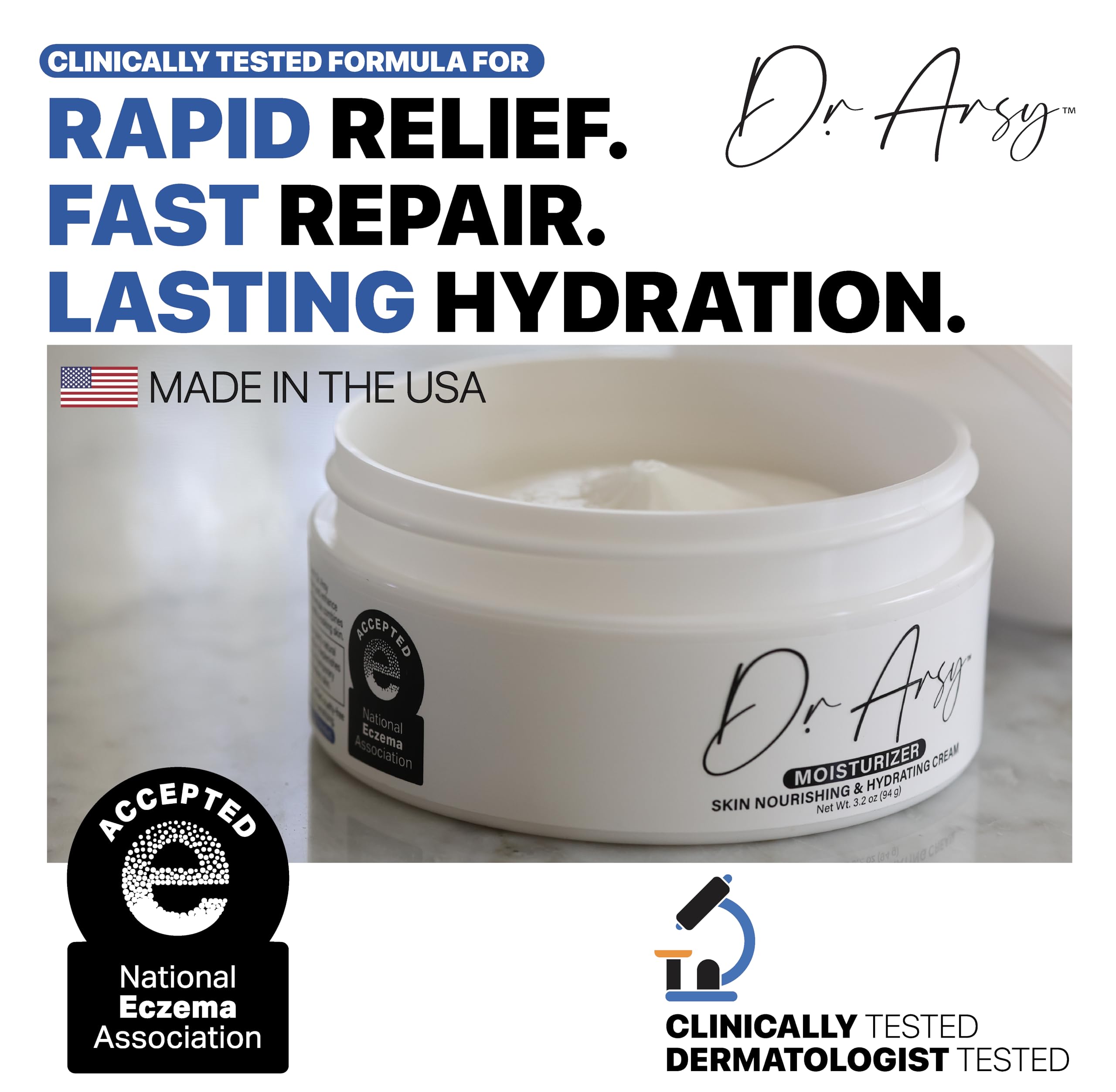Dr. Arsy Eczema Cream texture shown for quick hydration.