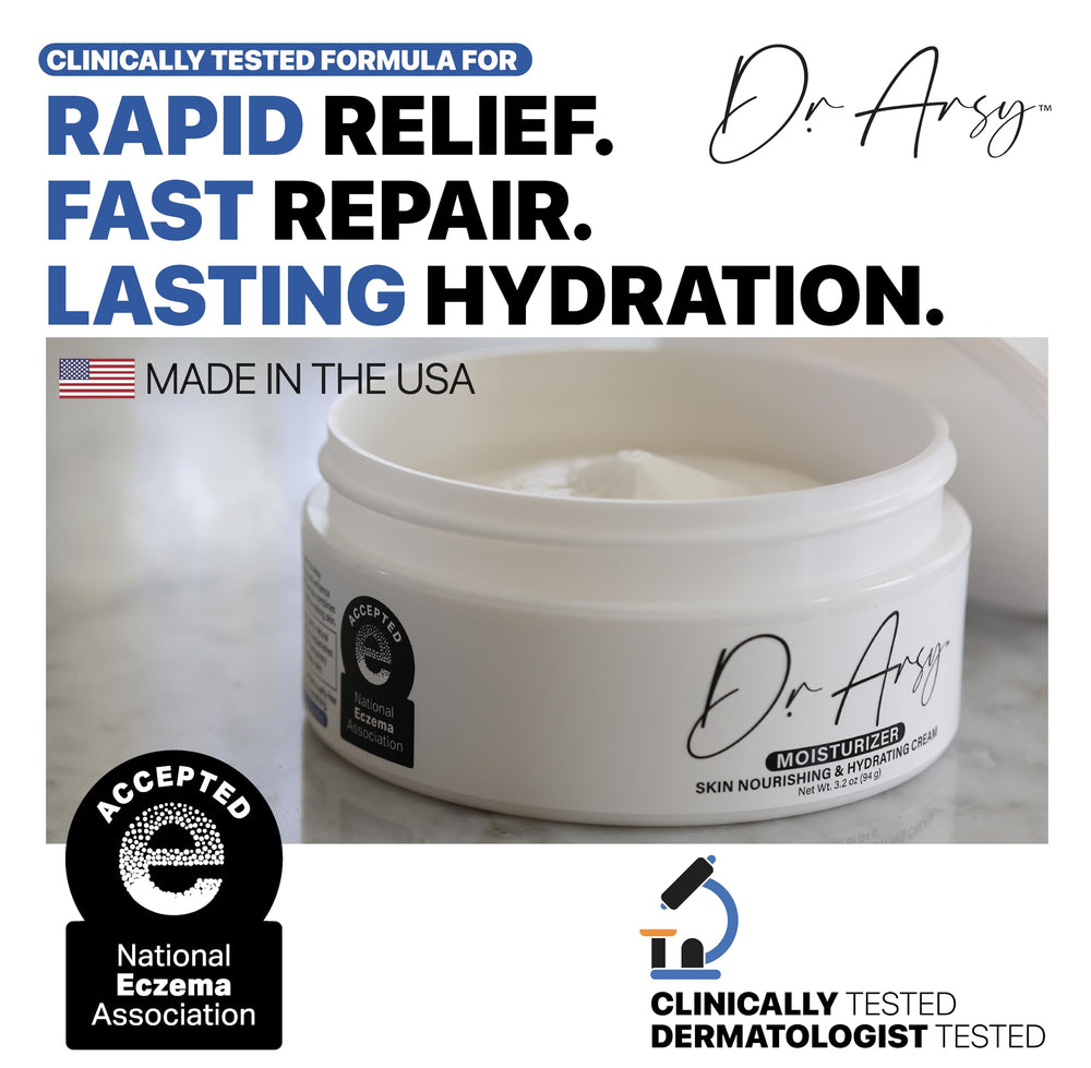 Dr. Arsy Eczema Cream texture shown for quick hydration.