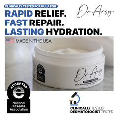 Dr. Arsy Eczema Cream texture shown for quick hydration.