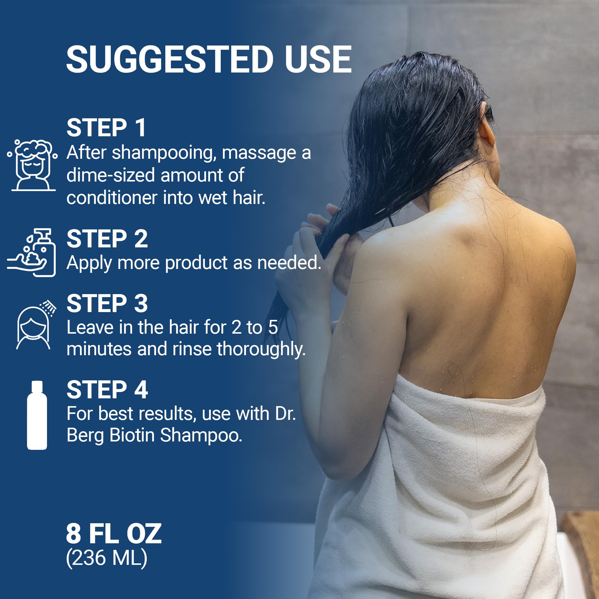 A man and a woman apply Dr. Berg Biotin Conditioner, suitable for all hair types
