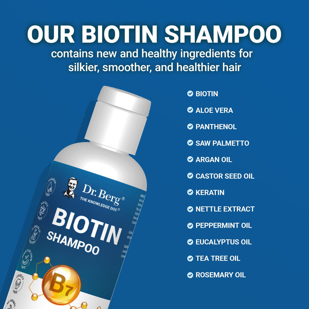 Dr. Berg Biotin Shampoo foam-lather demonstrates rich cleansing and hair softness.