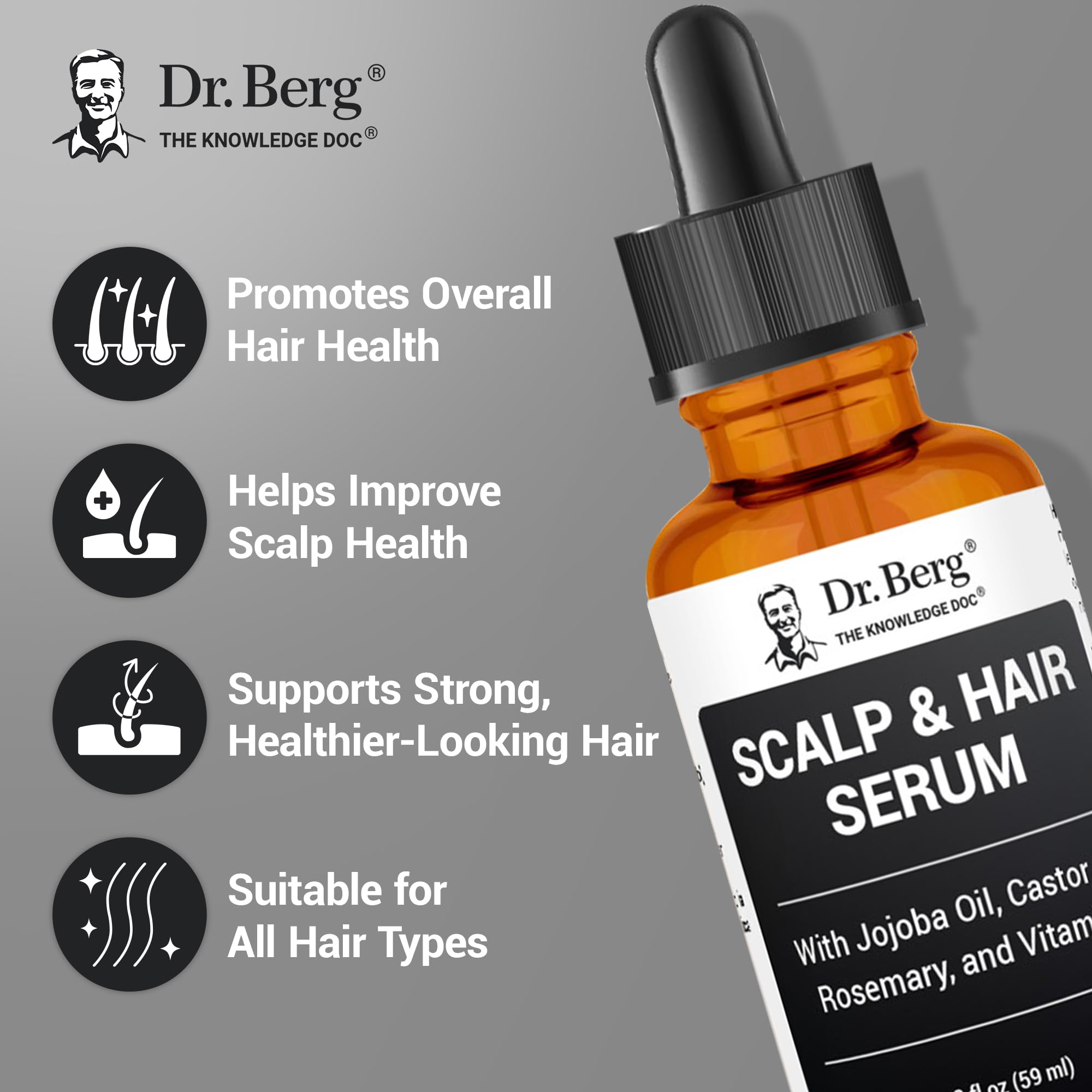 Dr. Berg Scalp & Hair Serum on-scalp application for nourished roots.