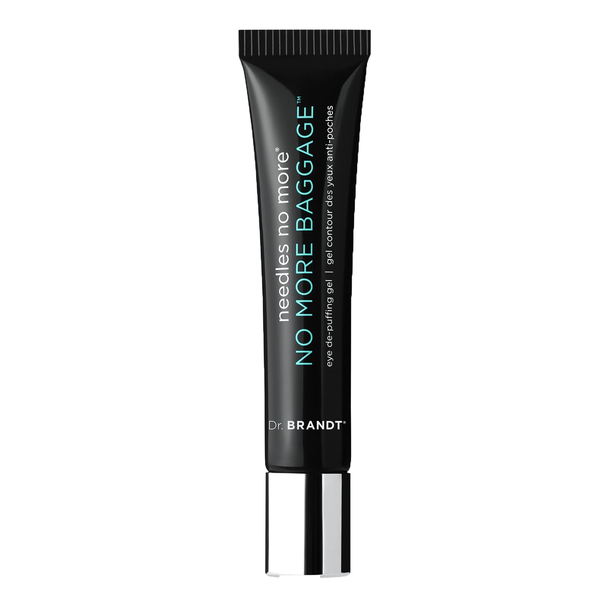 Dr. Brandt Needles No More eye gel jar shows compact packaging for quick under-eye care