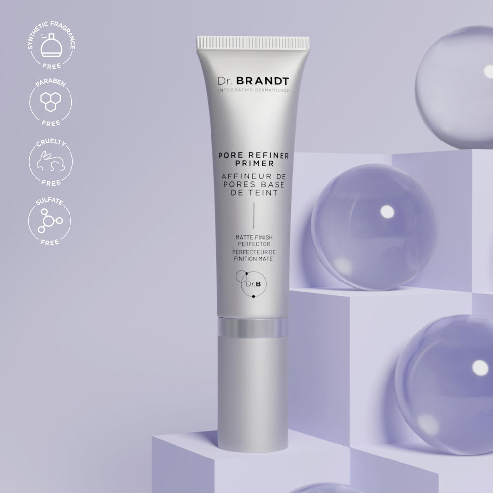 Dr. Brandt Pores No More primer used for midday oil control touch-up