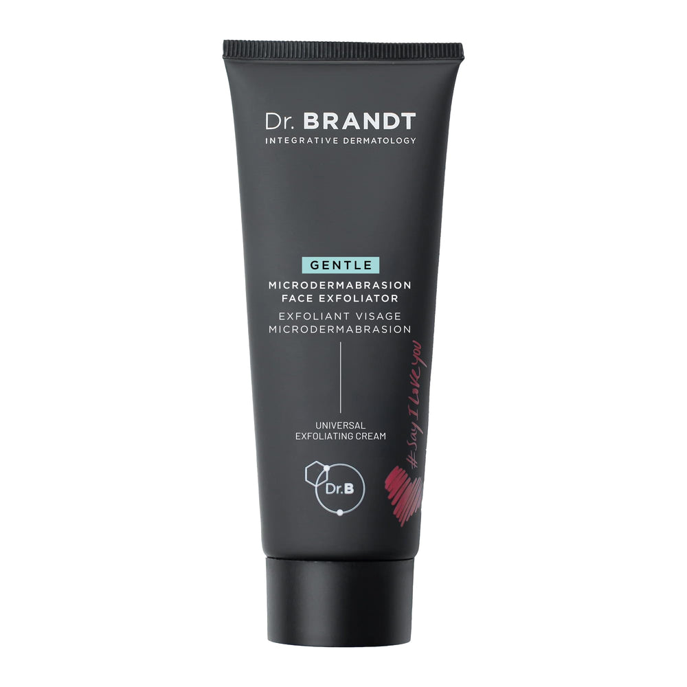 Dr. Brandt Skincare microdermabrasion bottle closeup showing renewing exfoliator for smoother texture