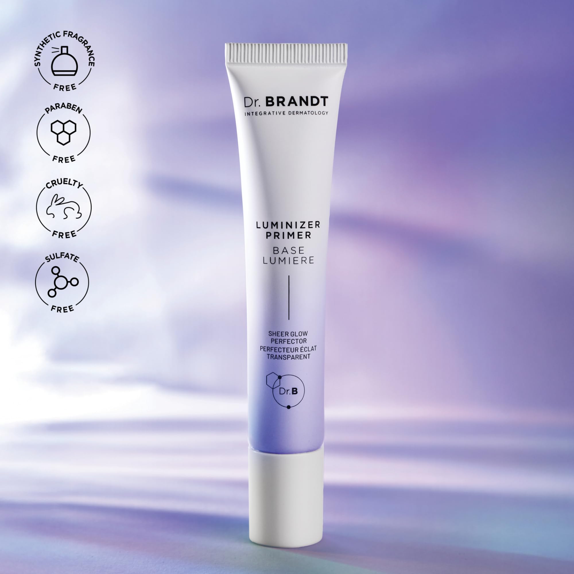 Dr. Brandt Pores No More Luminizer Primer closeup highlighting a subtle glow finish.