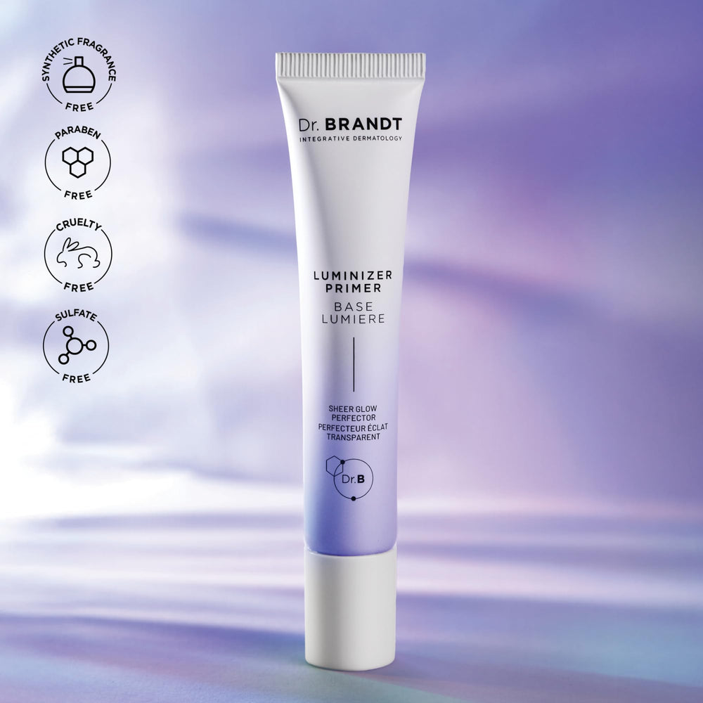 Dr. Brandt Pores No More Luminizer Primer closeup highlighting a subtle glow finish.