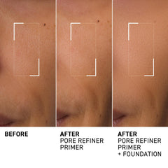 Dr Brandt Pores No More on-face close-up demonstrates matte finish and oil control.