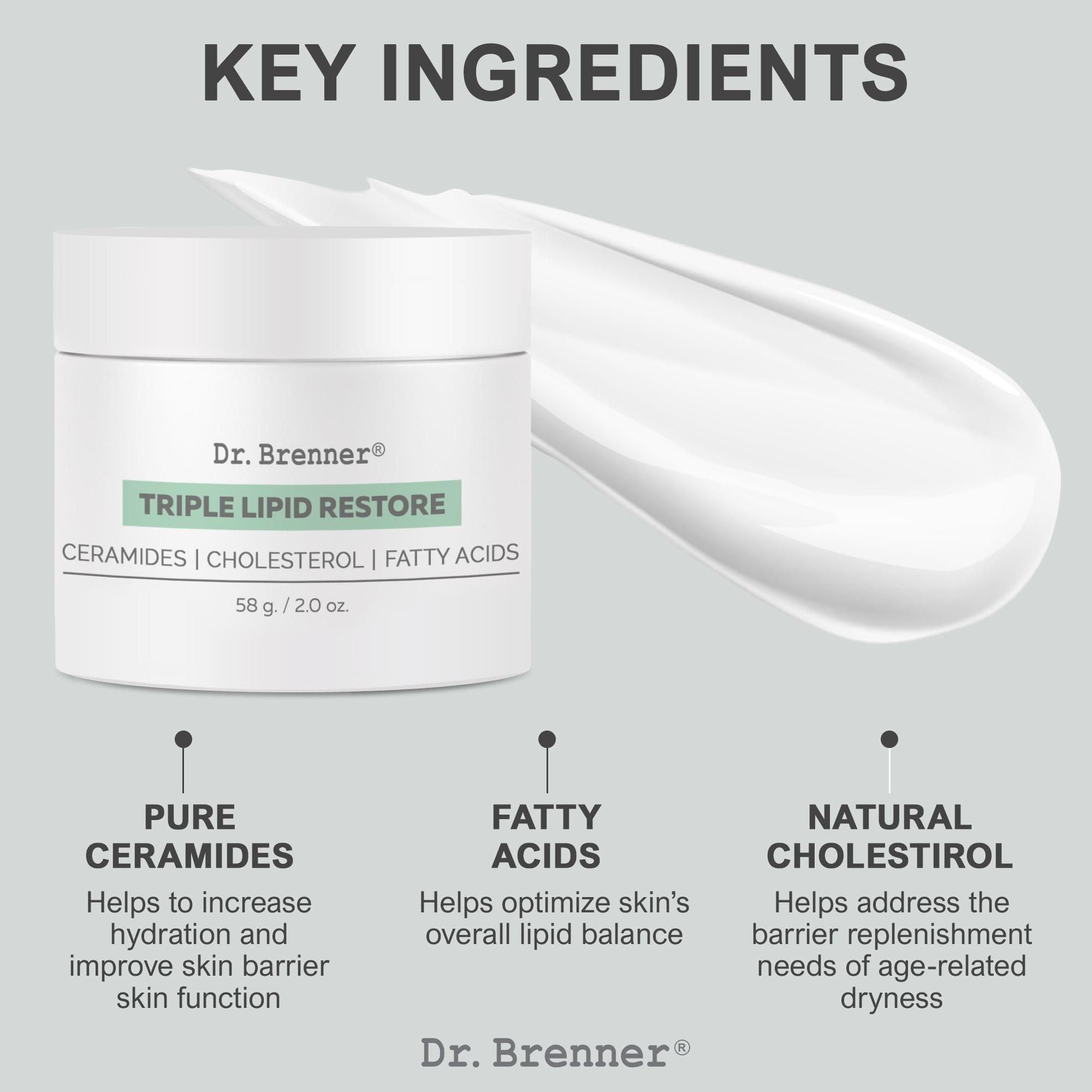 Dr Brenner fast-absorbing cream swirl demonstrates lightweight texture for morning routines