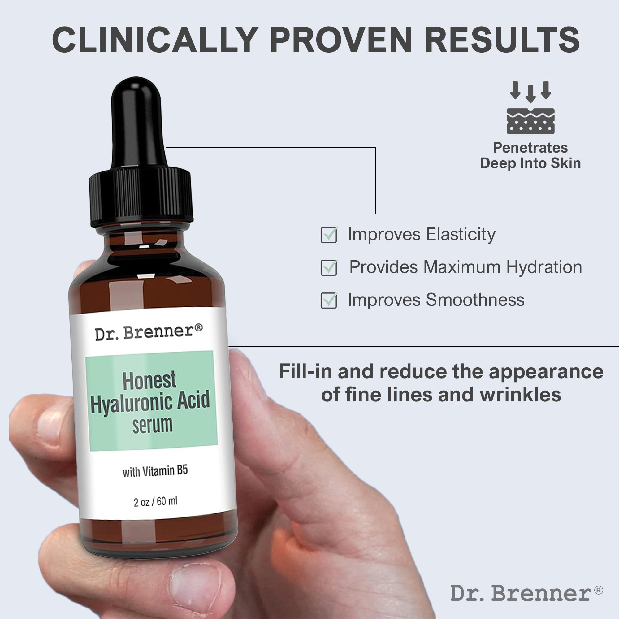 Dr. Brenner Hyaluronic Serum packaging with easy-dispense pump for daily use