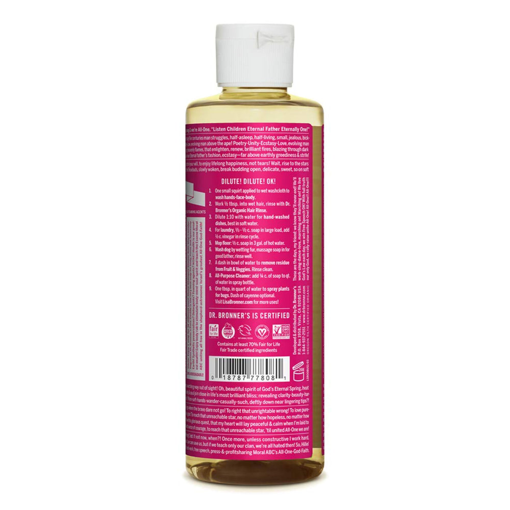 Concentrated formula of Dr. Bronner's Rose Castile soap ready for dilution