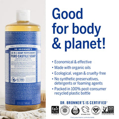 Dr. Bronner's hemp peppermint label close-up shows organic certification