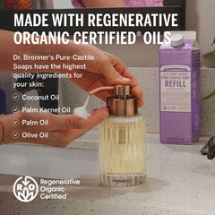 Dr. Bronner's lavender castile soap lather close-up for skin refreshment