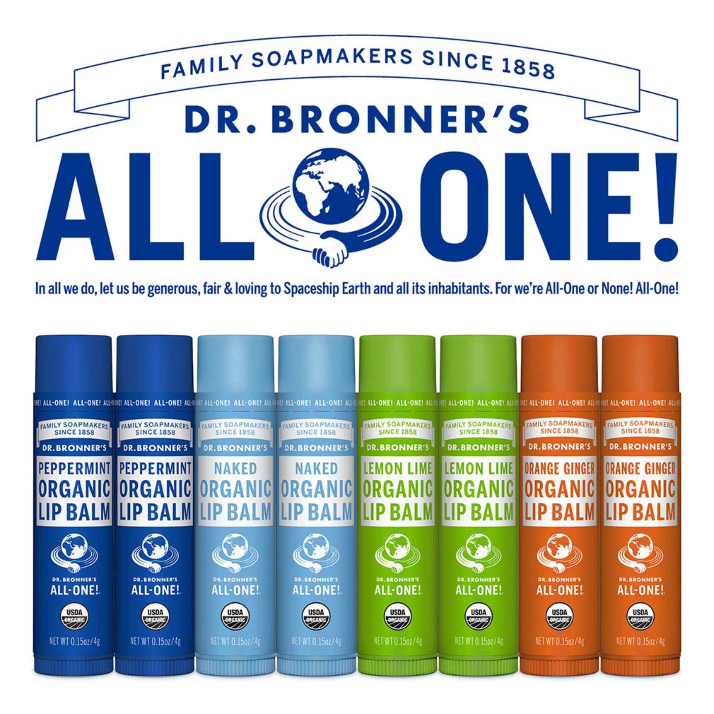 Travel-friendly 0.15 oz lip balm pack by Dr. Bronner's for on-the-go moisture
