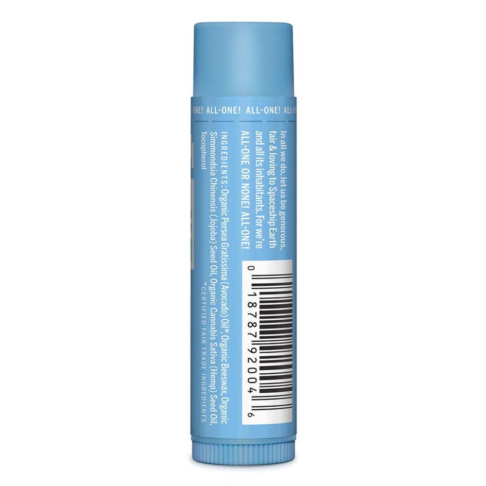 Dr. Bronner's unscented lip balm packaging ideal for sensitive noses