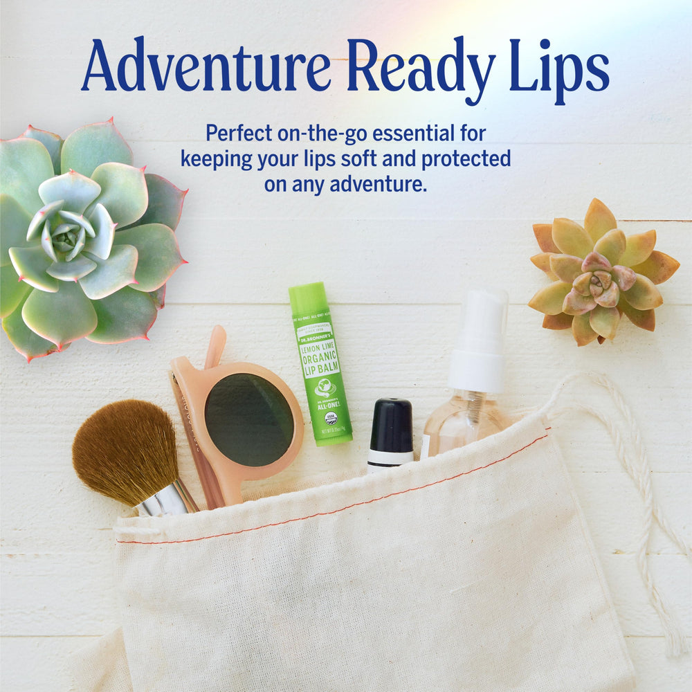 Lips receiving hydration from organic lip balm during winter travel