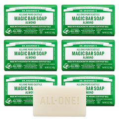 Dr. Bronner's Magic Bar Almond packaging uses recycled wrap for eco-friendly routine