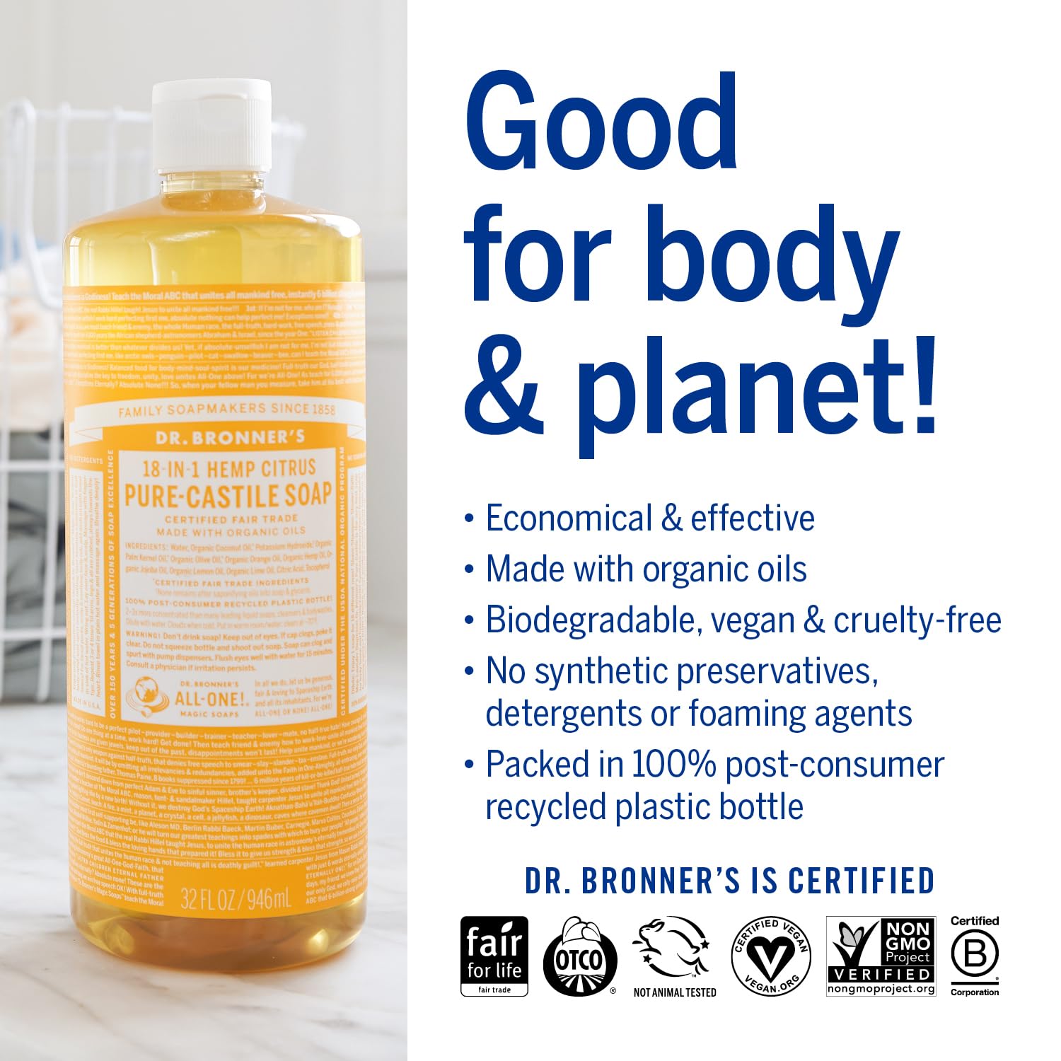 Dr. Bronner's Citrus soap diluted for dishes or laundry.