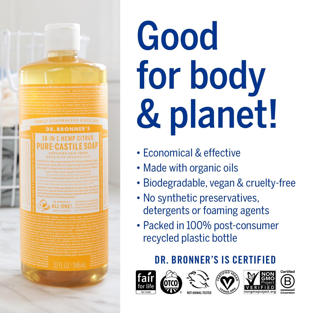 Dr. Bronner's Citrus soap diluted for dishes or laundry.
