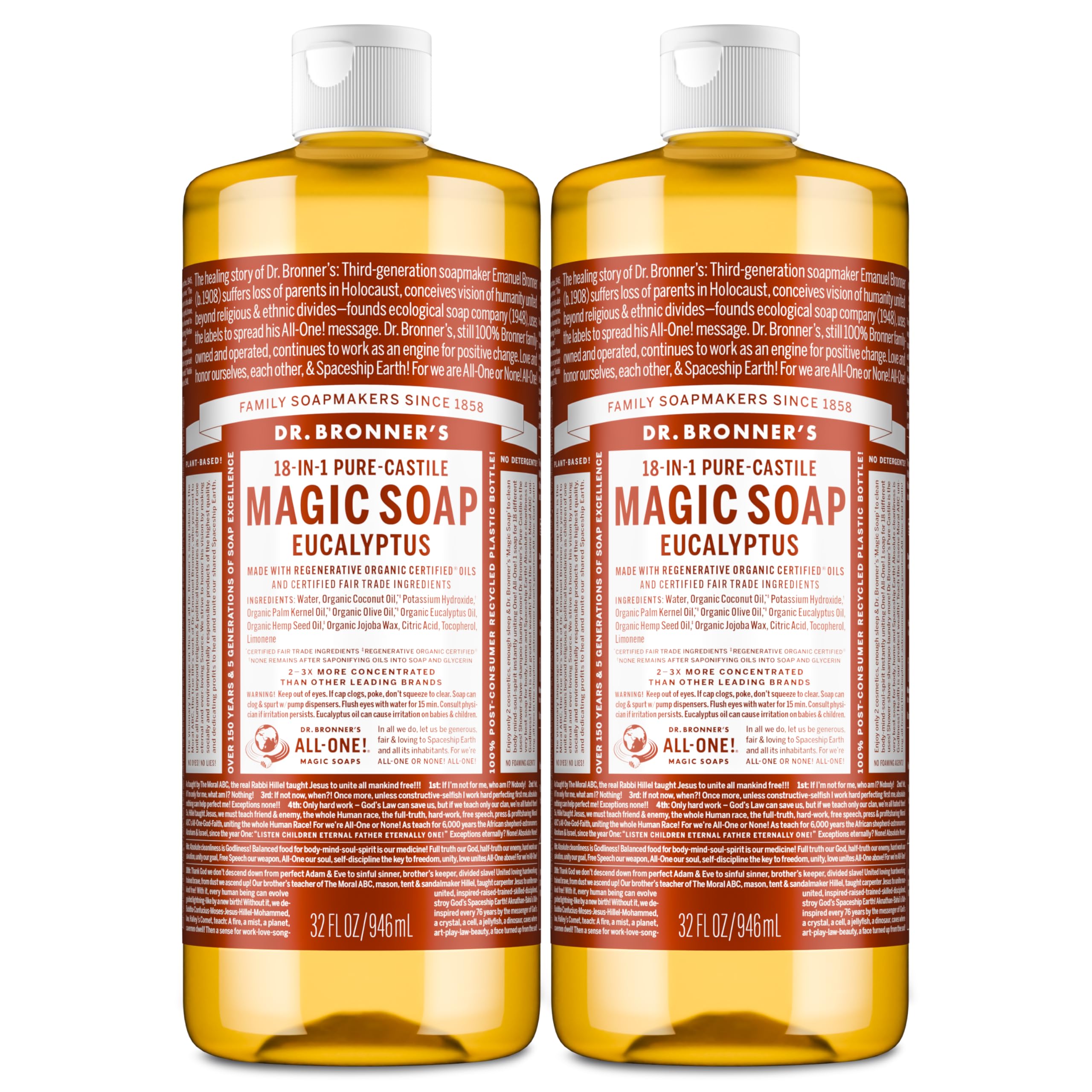 Dr. Bronner's Magic Soap eucalyptus bottle pour shows concentrated cleaning power