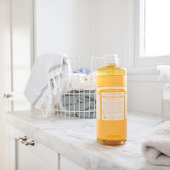 Dr. Bronner's soap with organic oils and fair trade ingredients label.