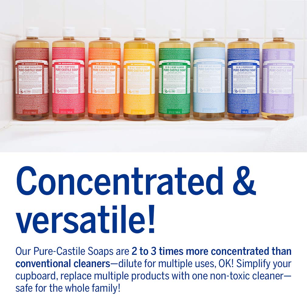 Dr. Bronner's packaging uses post-consumer recycled plastic.