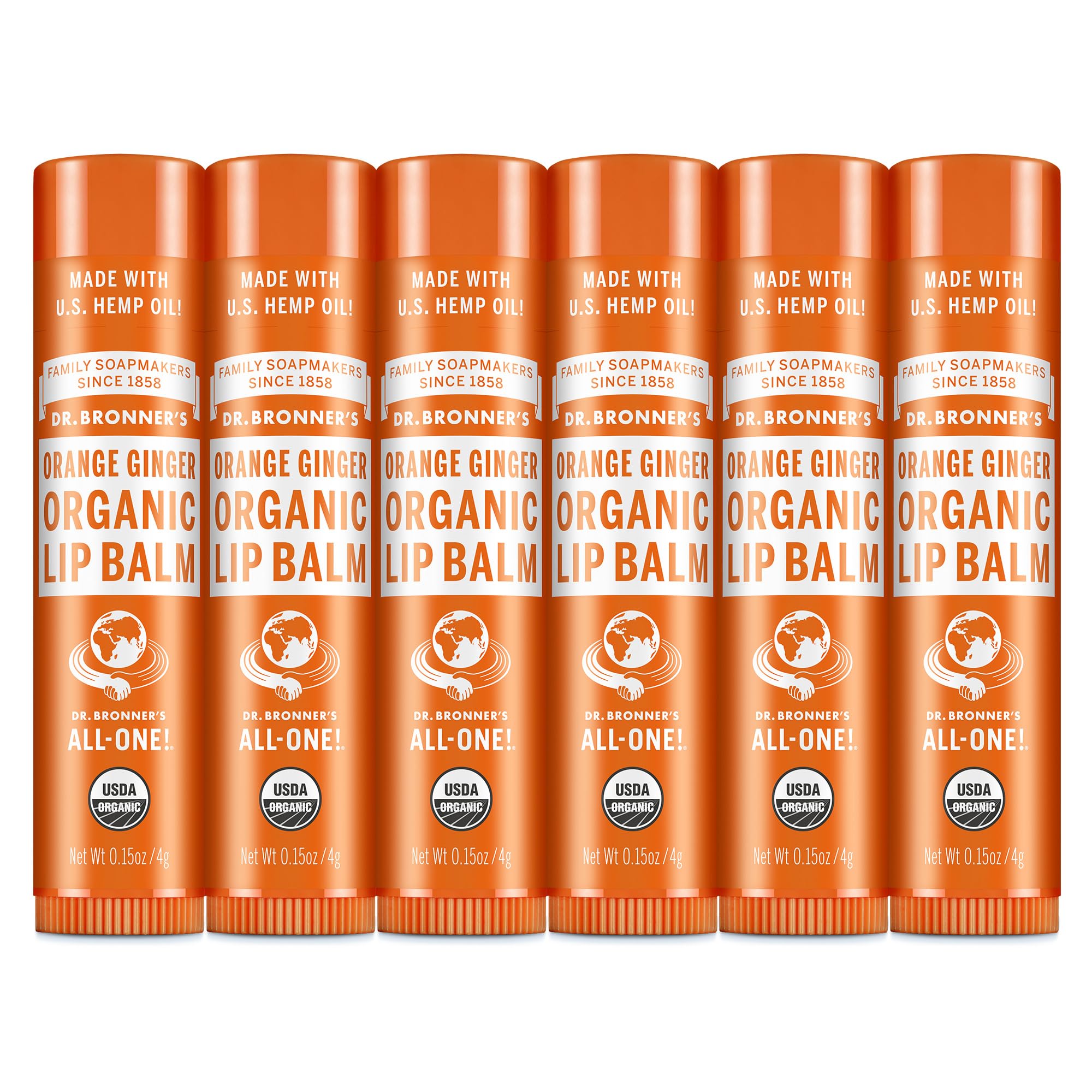 Dr. Bronner’s Organic Lip Balm Orange Ginger application on lips delivers lasting moisture.