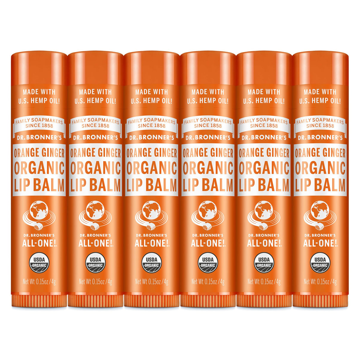 Dr. Bronner’s Organic Lip Balm Orange Ginger application on lips delivers lasting moisture.