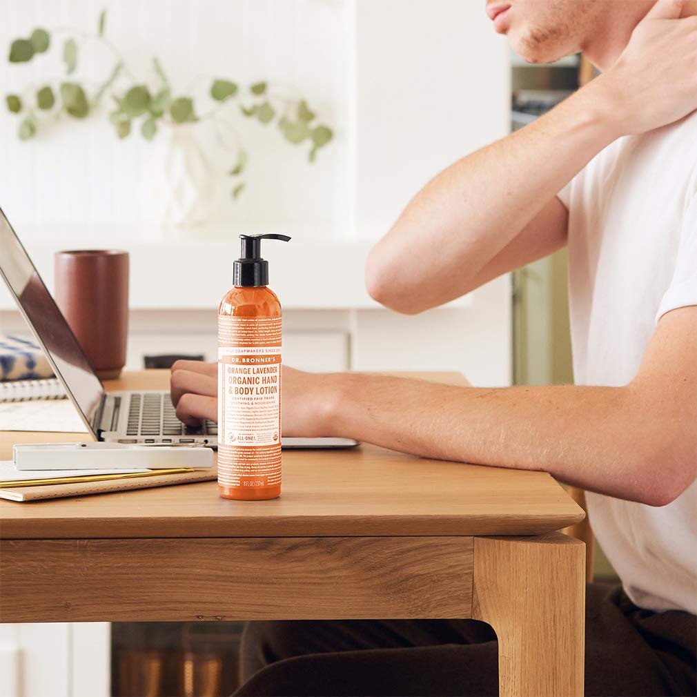 Dr. Bronner's Organic Lotion Orange Lavender cream on skin shows rich emollience