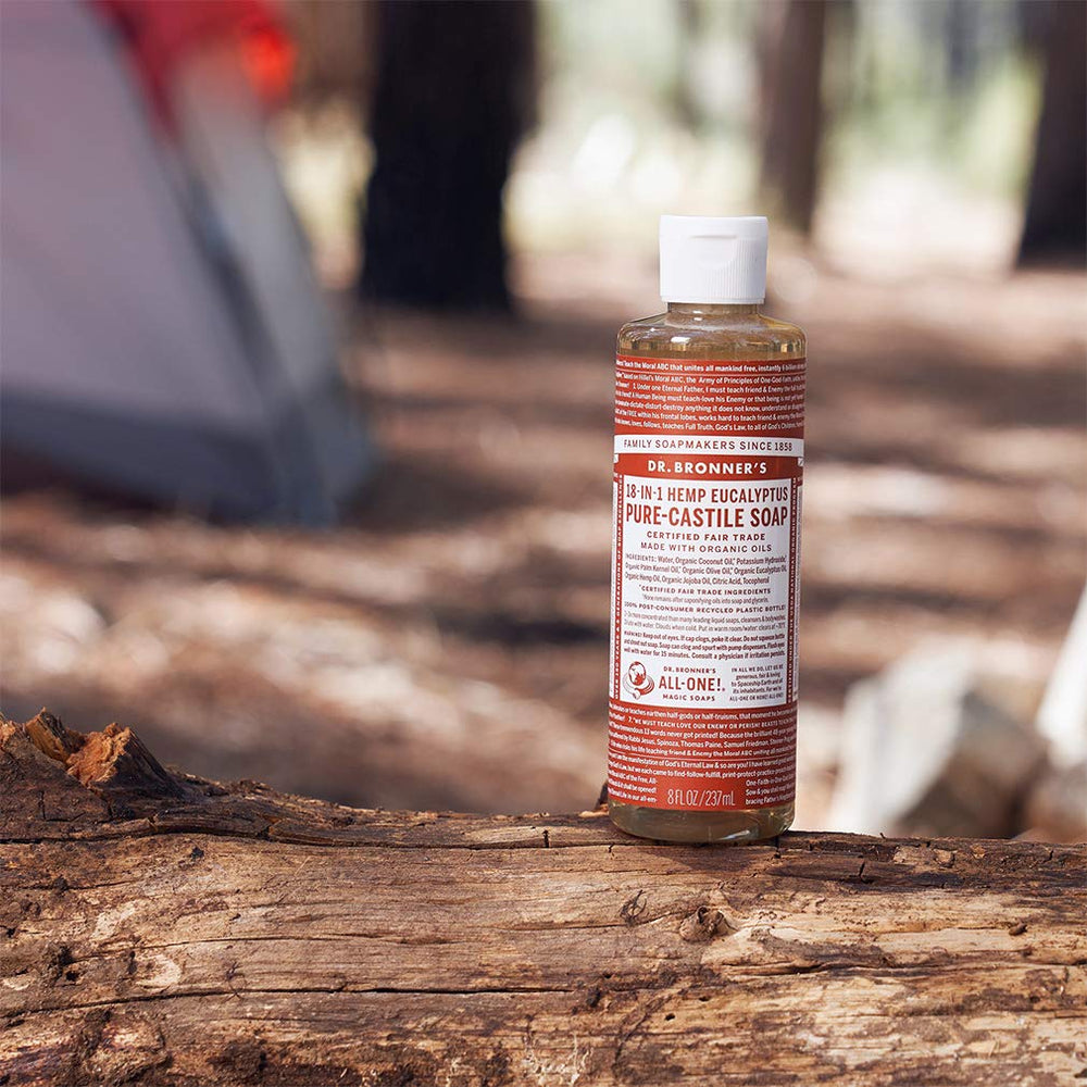 Dr. Bronner's organic fair-trade ingredients highlight ethical sourcing and sustainable beauty.