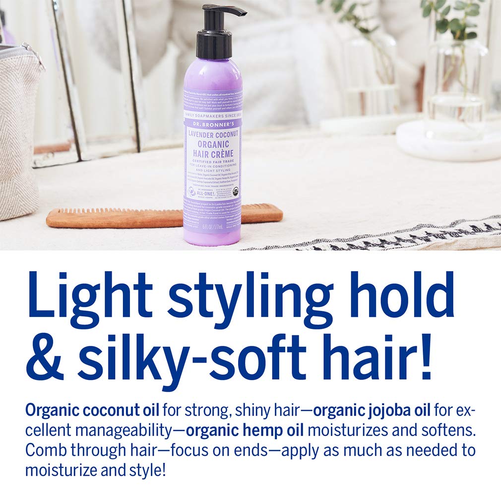 Ingredients focus on jojoba and hemp oils in Dr. Bronner's Organic Hair Creme.