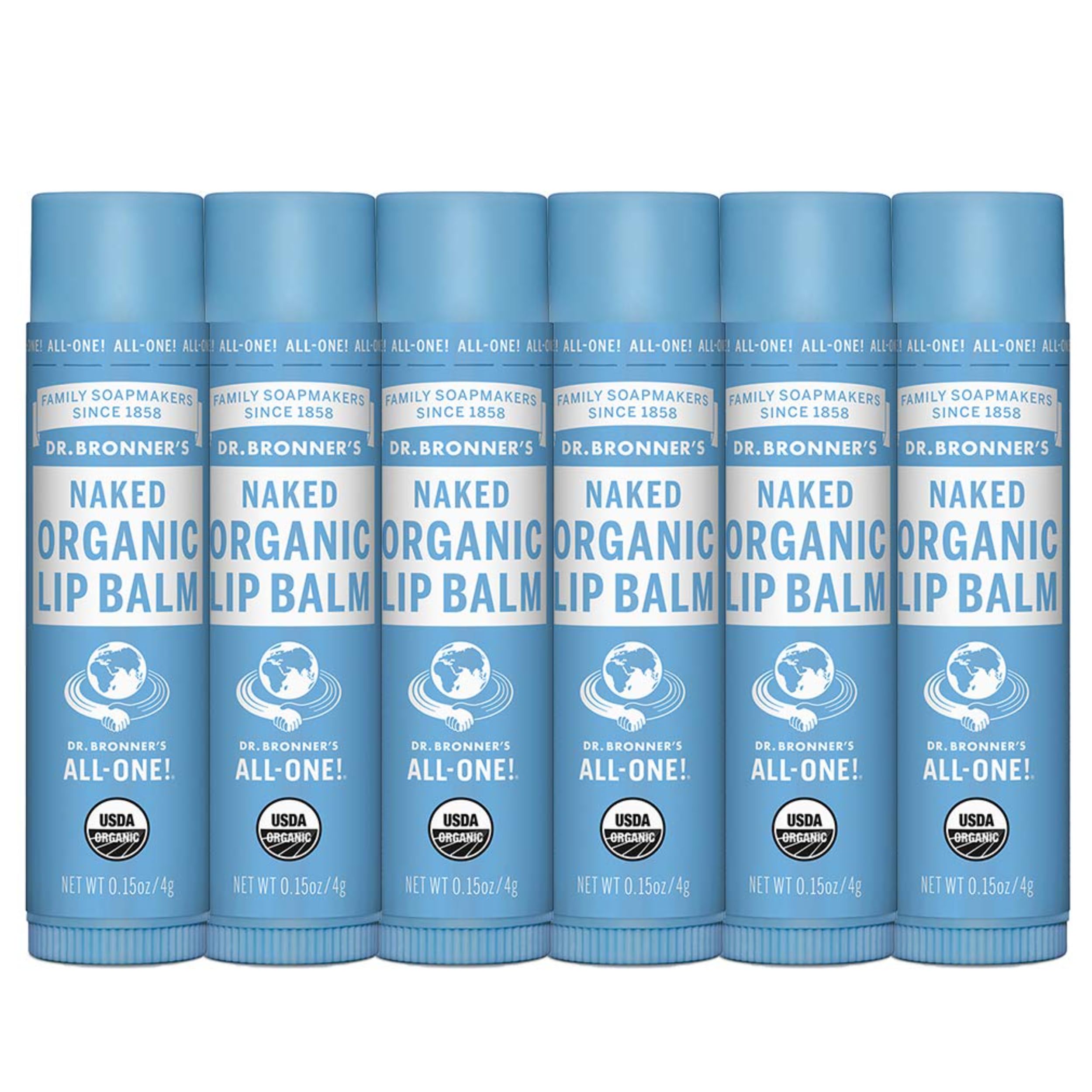 Dr. Bronner's Organic Lip Balm 6-pack tubes for convenient daily lip moisture