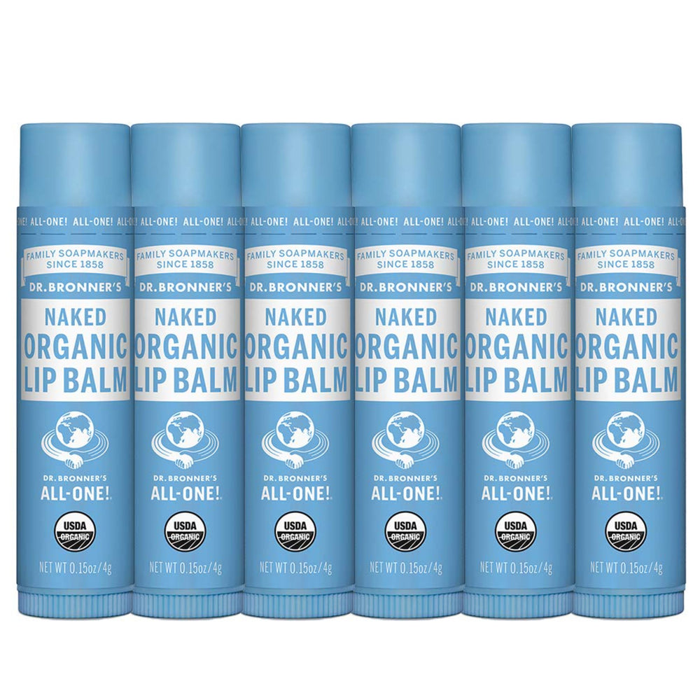 Dr. Bronner's Organic Lip Balm 6-pack tubes for convenient daily lip moisture