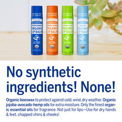 Dr. Bronner's Orange Ginger lip balm offers citrusy moisture for lips.