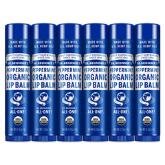 Dr. Bronner's Organic Lip Balm Peppermint 0.15 oz six-pack close-up for refreshing hydration.