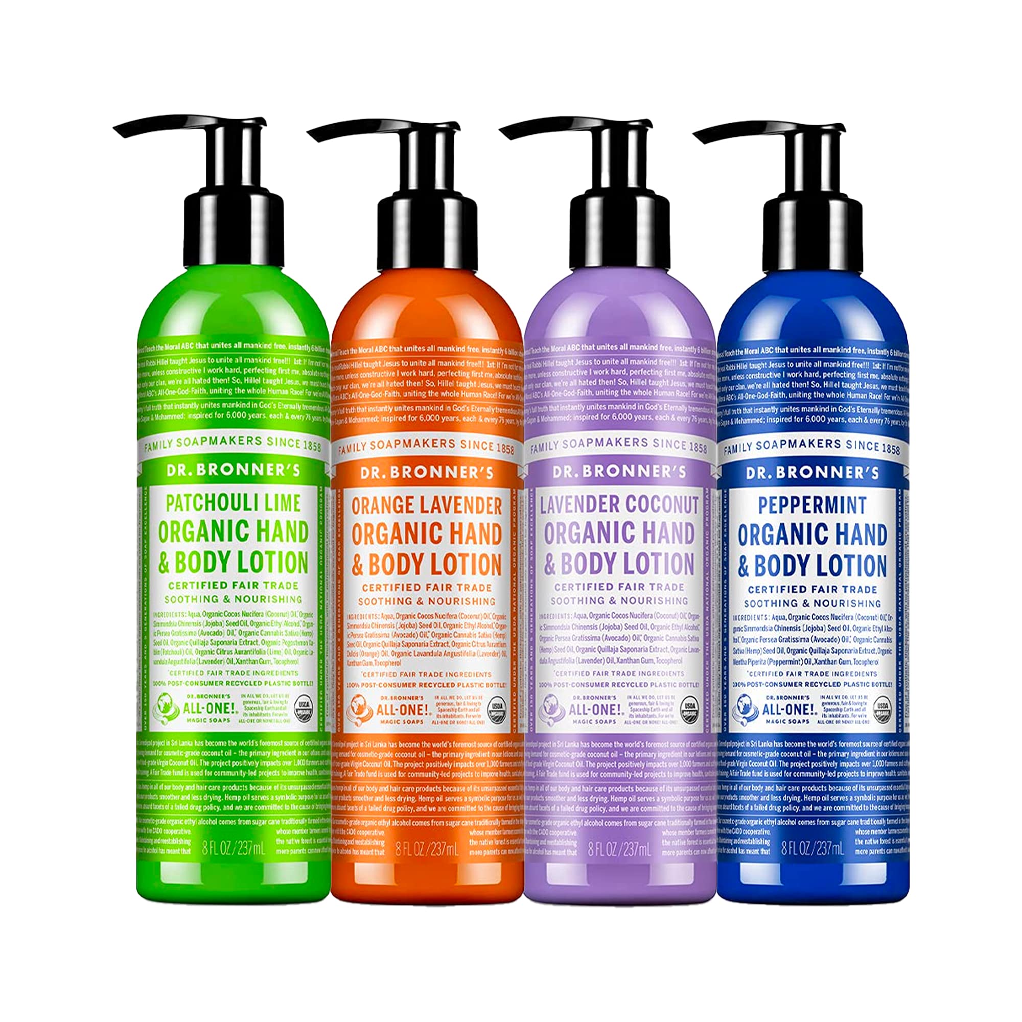 Dr. Bronner's Organic Lotion Peppermint bottle for cooling, fast-absorbing hydration.