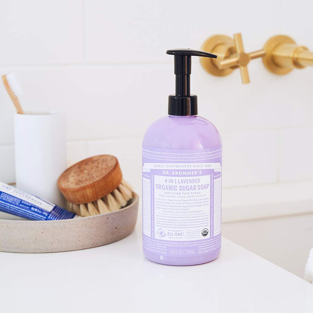 Dr. Bronner's organic shikakai powder closeup suggests natural conditioning for skin and hair.