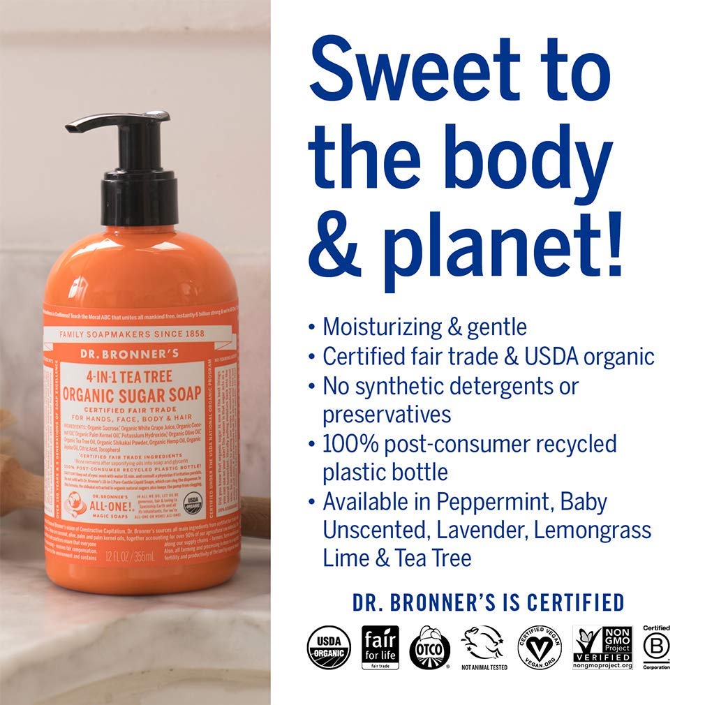 Hands lathering with Dr. Bronner's Sugar Soap for everyday care.