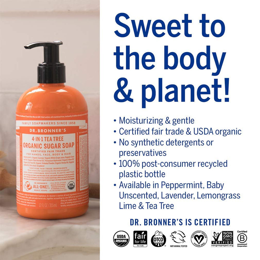Hands lathering with Dr. Bronner's Sugar Soap for everyday care.