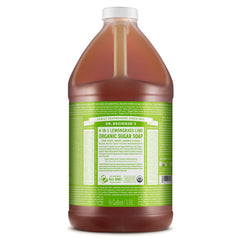 Dr. Bronner's Organic Sugar Soap Lemongrass bottle-pour — gentle cleansing for hands and body.