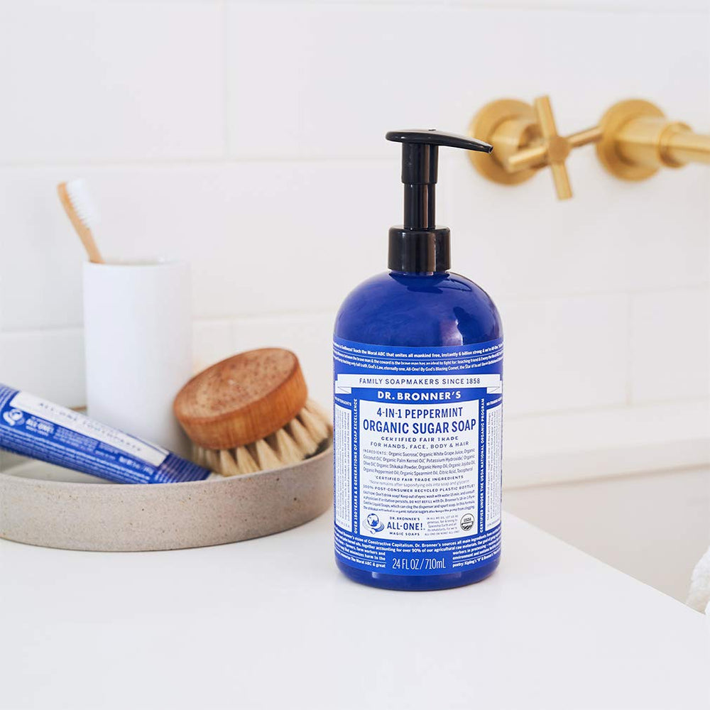 Dr. Bronner's Organic Sugar Soap Peppermint ingredients with fair trade sugar