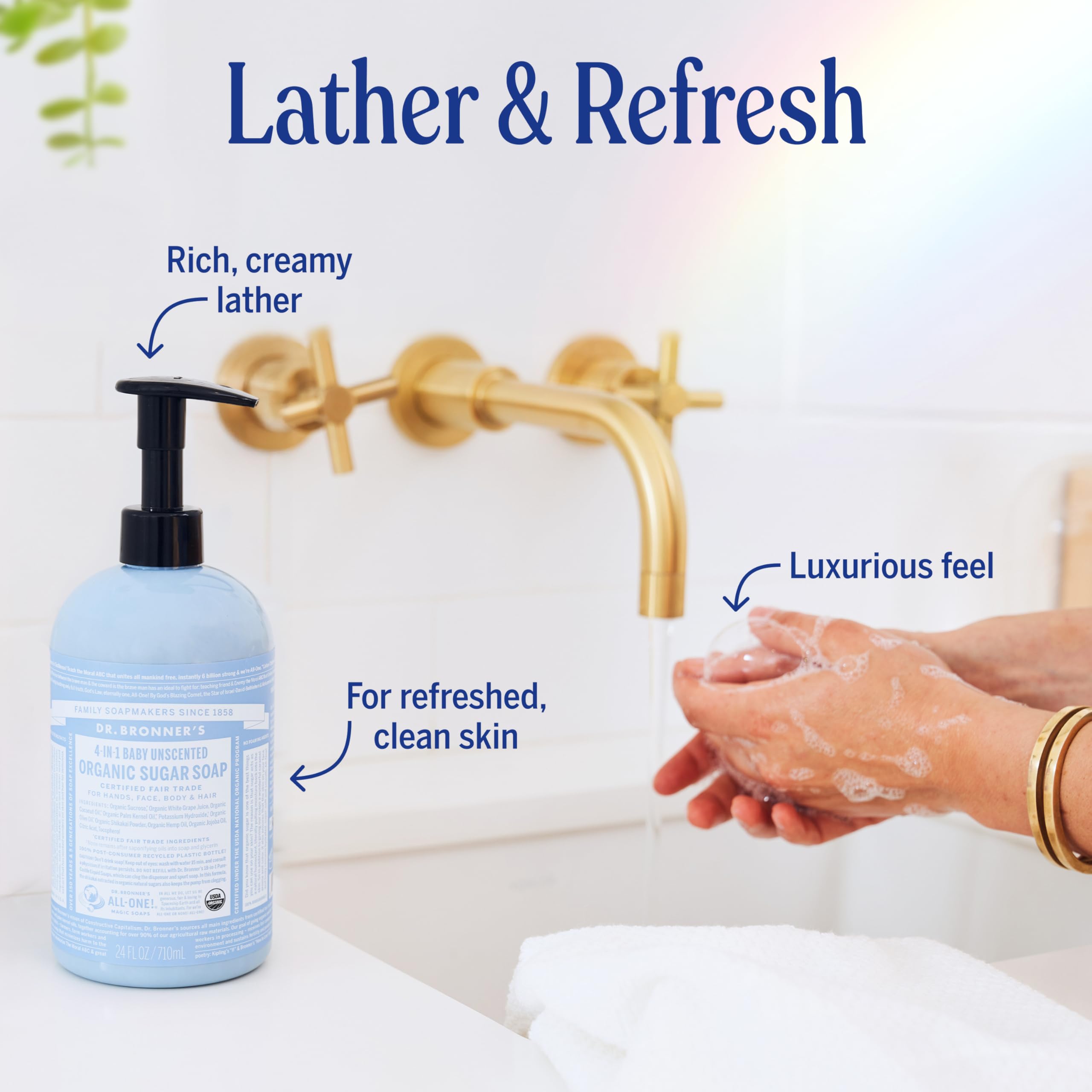 Dr. Bronner's Shikakai powder mark signals gentle conditioning for skin and hair.