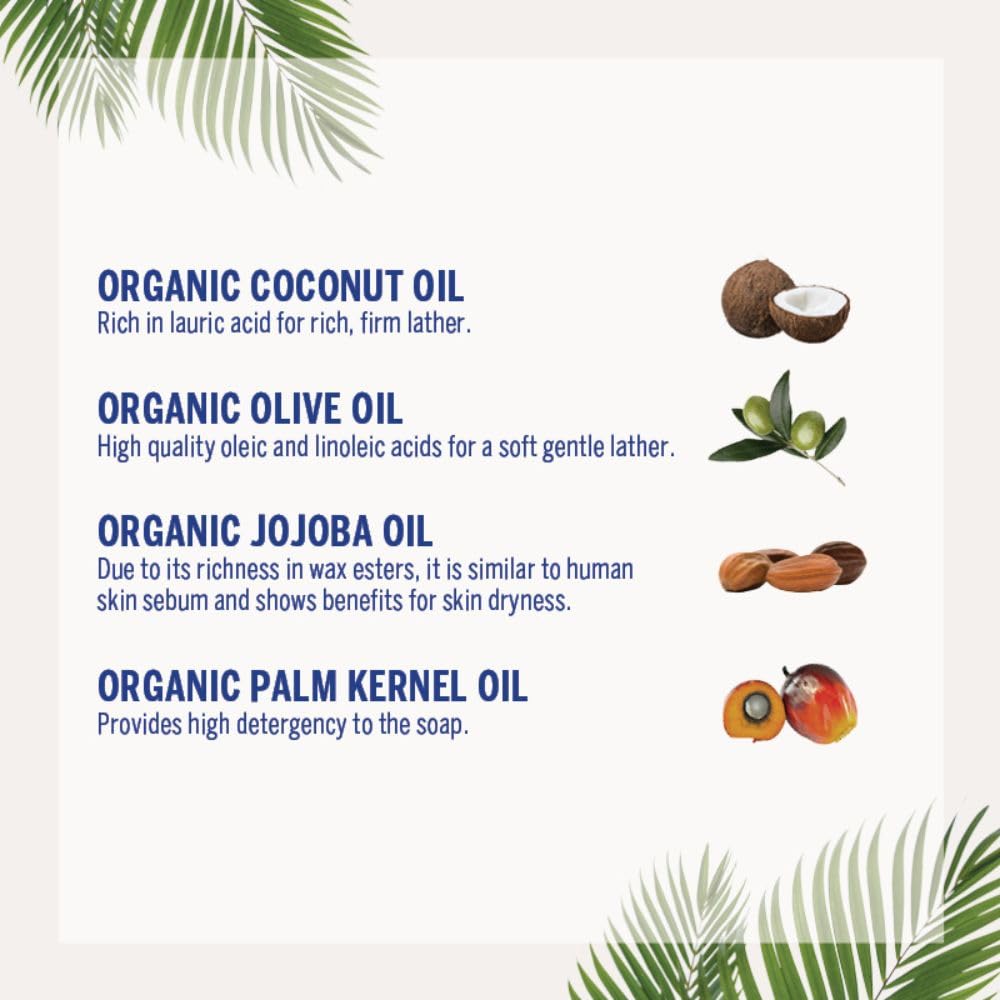 Dr. Bronner's Almond Castile eco-packaging photo highlights post-consumer recycled bottles.