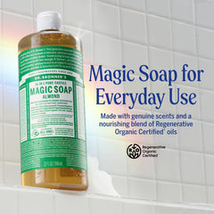 Almond castile soap lather showing rich foam for skin and hair.